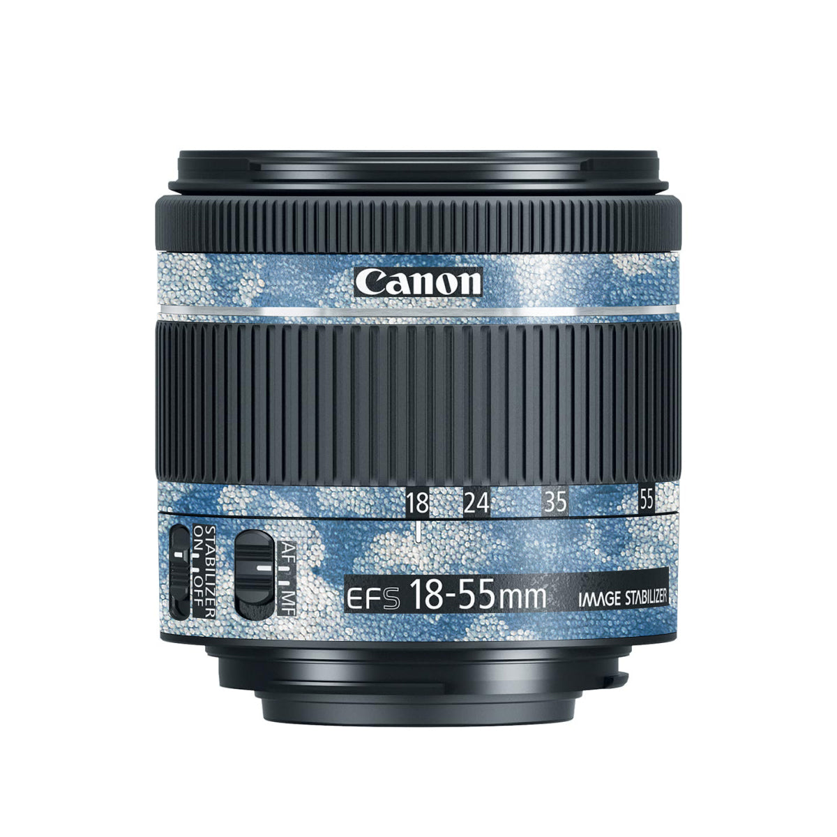 Blue Watercolor Fabric Canon EF-S 18-55mm F/4-5.6 IS STM Camera Lens Skin
