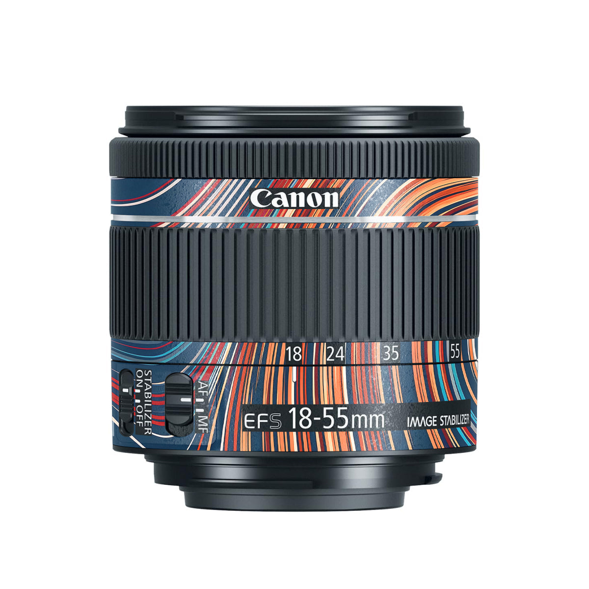 Retro Abstract Striped Swirl Canon EF-S 18-55mm F/4-5.6 IS STM Camera Lens Skin