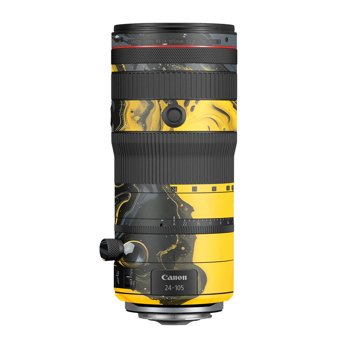 Yellow and Black Paint Swirls Canon RF 24-105mm F/2.8 L IS USM Z Camera Lens Skin