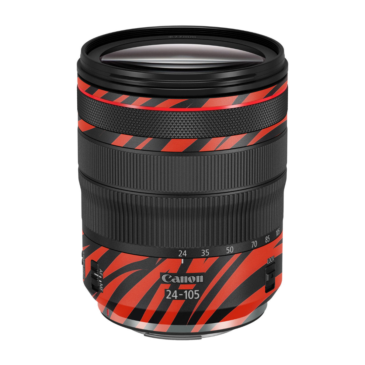 Red and Black Stripes Canon RF 24-105mm F/4 Camera Lens Skin