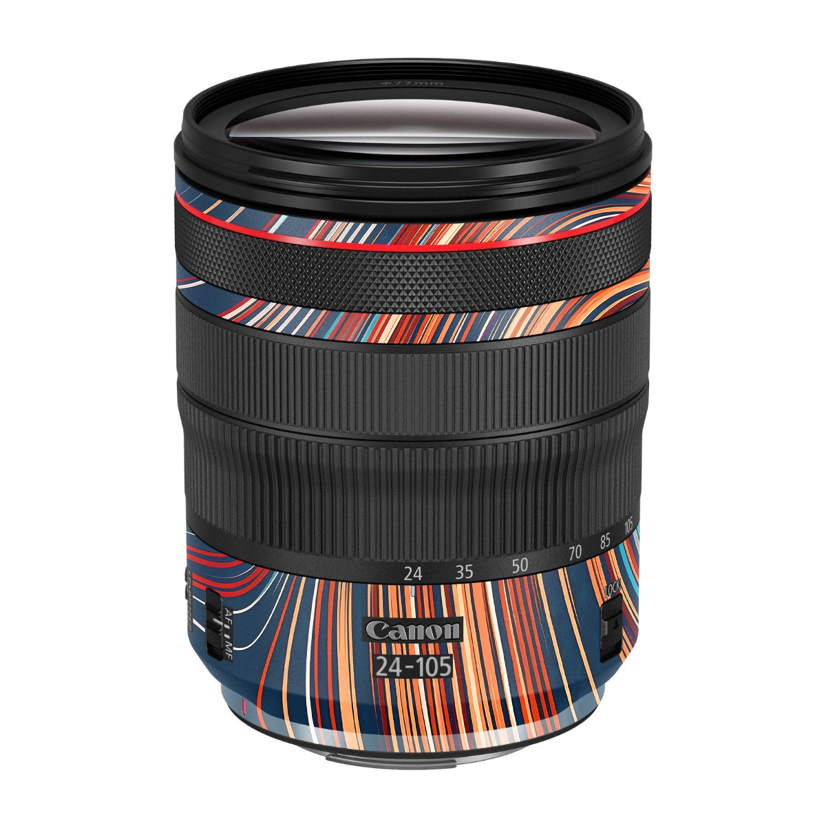 Retro Abstract Striped Swirl Canon RF 24-105mm F/4 Camera Lens Skin
