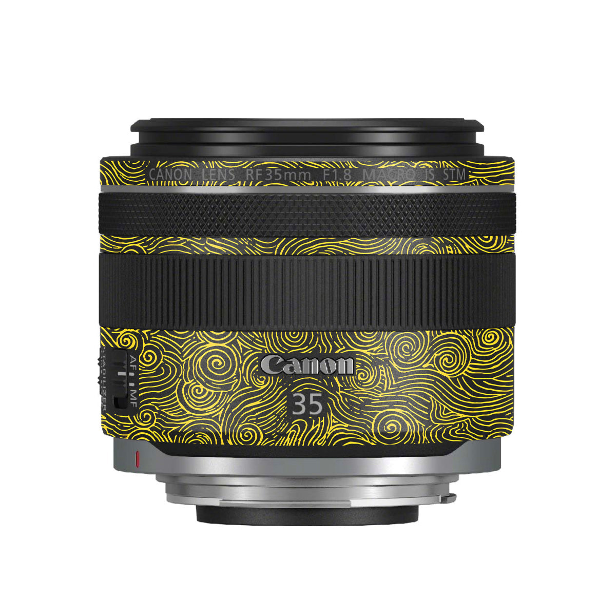 Yellow Spirals Canon RF 35mm F/1.8 Macro Camera Lens Skin