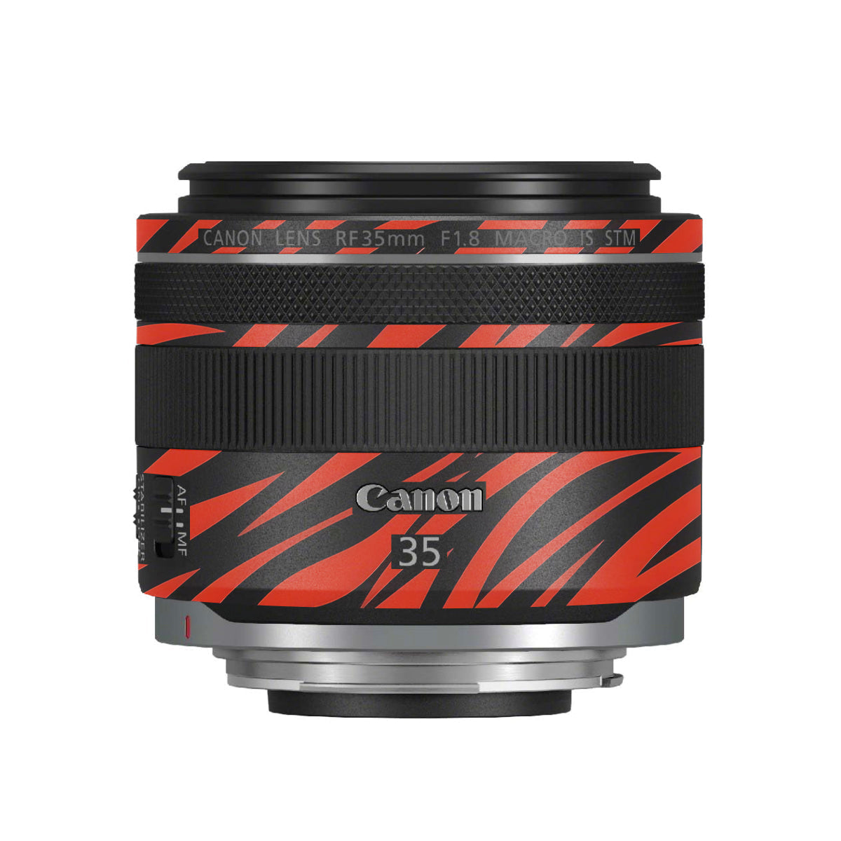 Red and Black Stripes Canon RF 35mm F/1.8 Macro Camera Lens Skin
