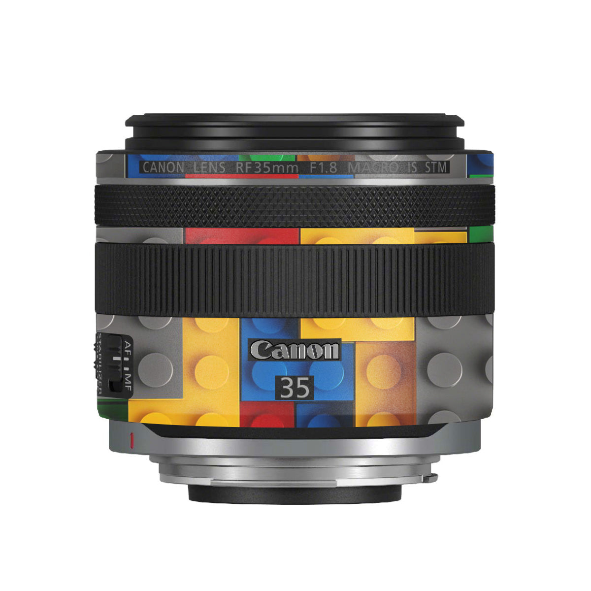Colorful LEGO Brick Wall Pattern Canon RF 35mm F/1.8 Macro Camera Lens Skin