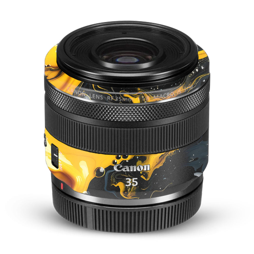 Yellow and Black Paint Swirls Canon RF 35mm f/1.8 IS Macro STM Camera Lens Skin