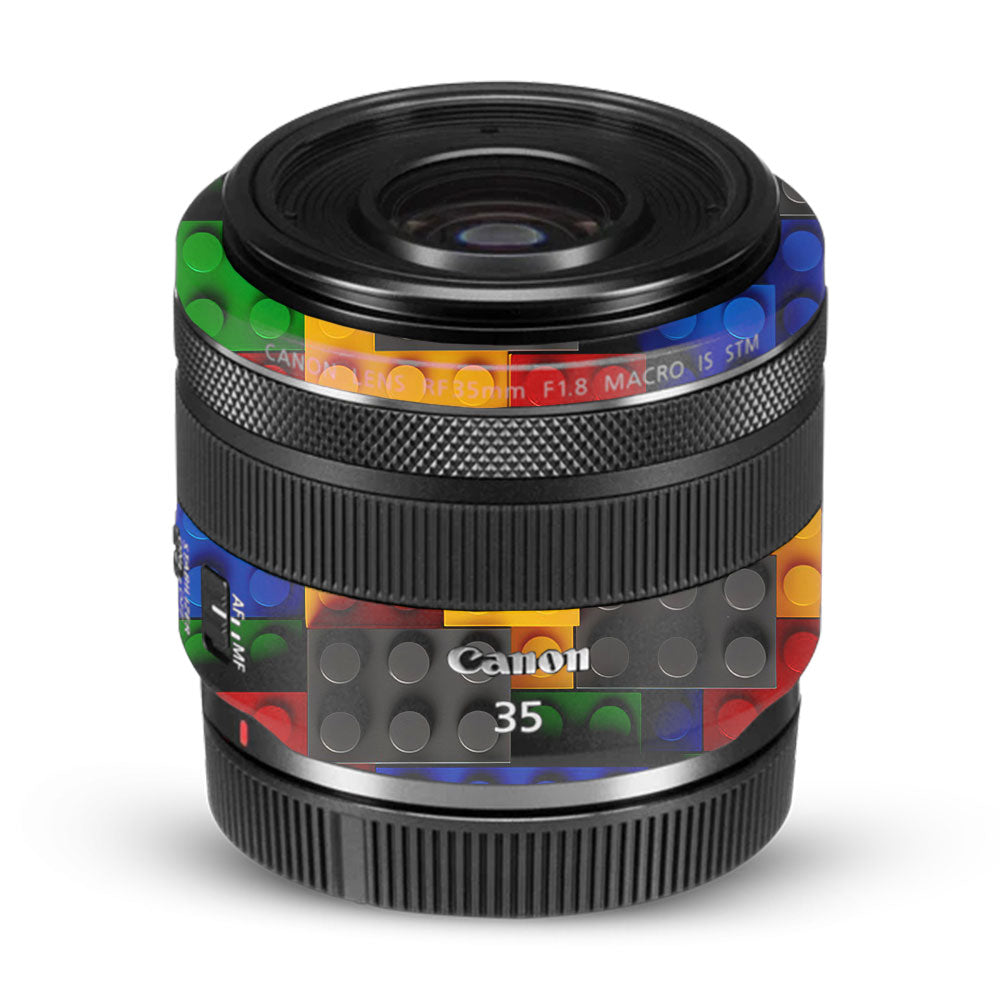 Colorful LEGO Brick Wall Pattern Canon RF 35mm f/1.8 IS Macro STM Camera Lens Skin