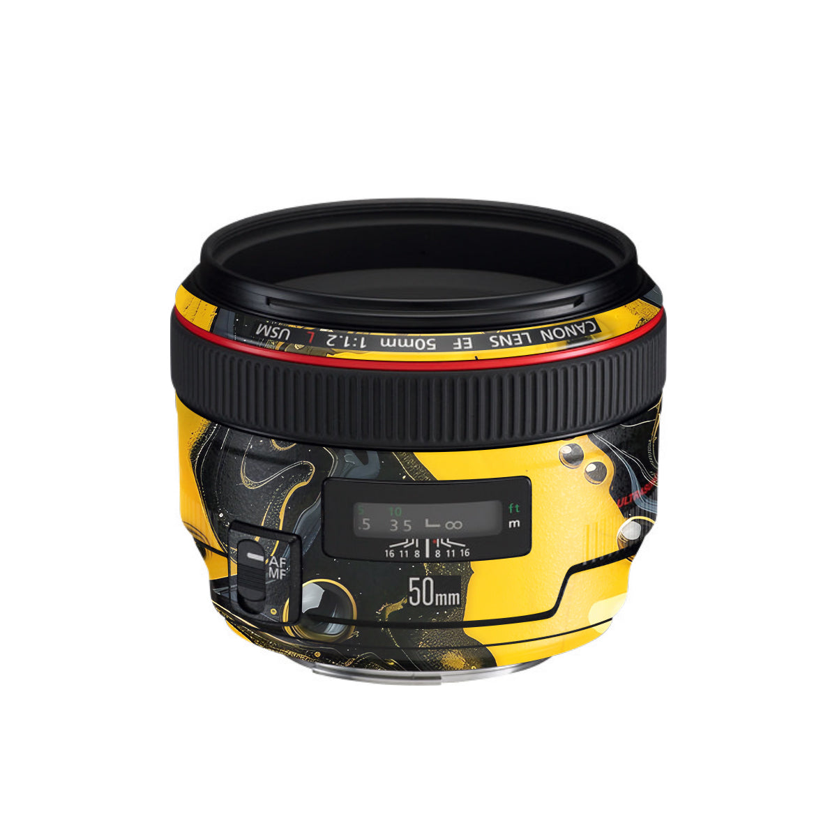 Yellow and Black Paint Swirls Canon EF 50mm F/1.2 L USM Camera Lens Skin