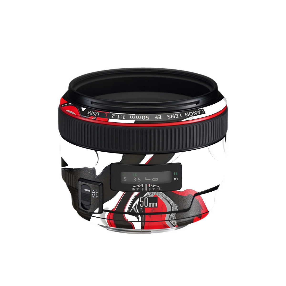 Scarlet and White Motion Canon EF 50mm F/1.2 L USM Camera Lens Skin