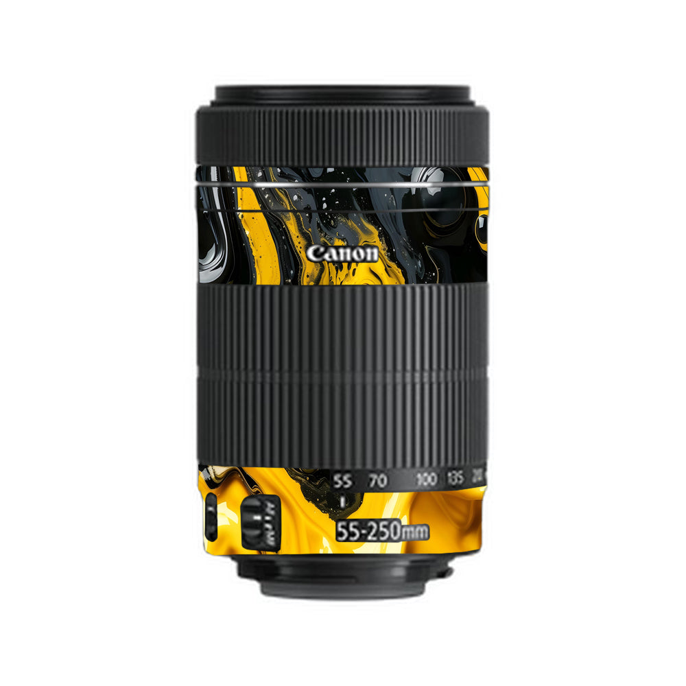 Yellow and Black Paint Swirls Canon EF-S 55–250mm f/4–5.6 IS STM Camera Lens Skin