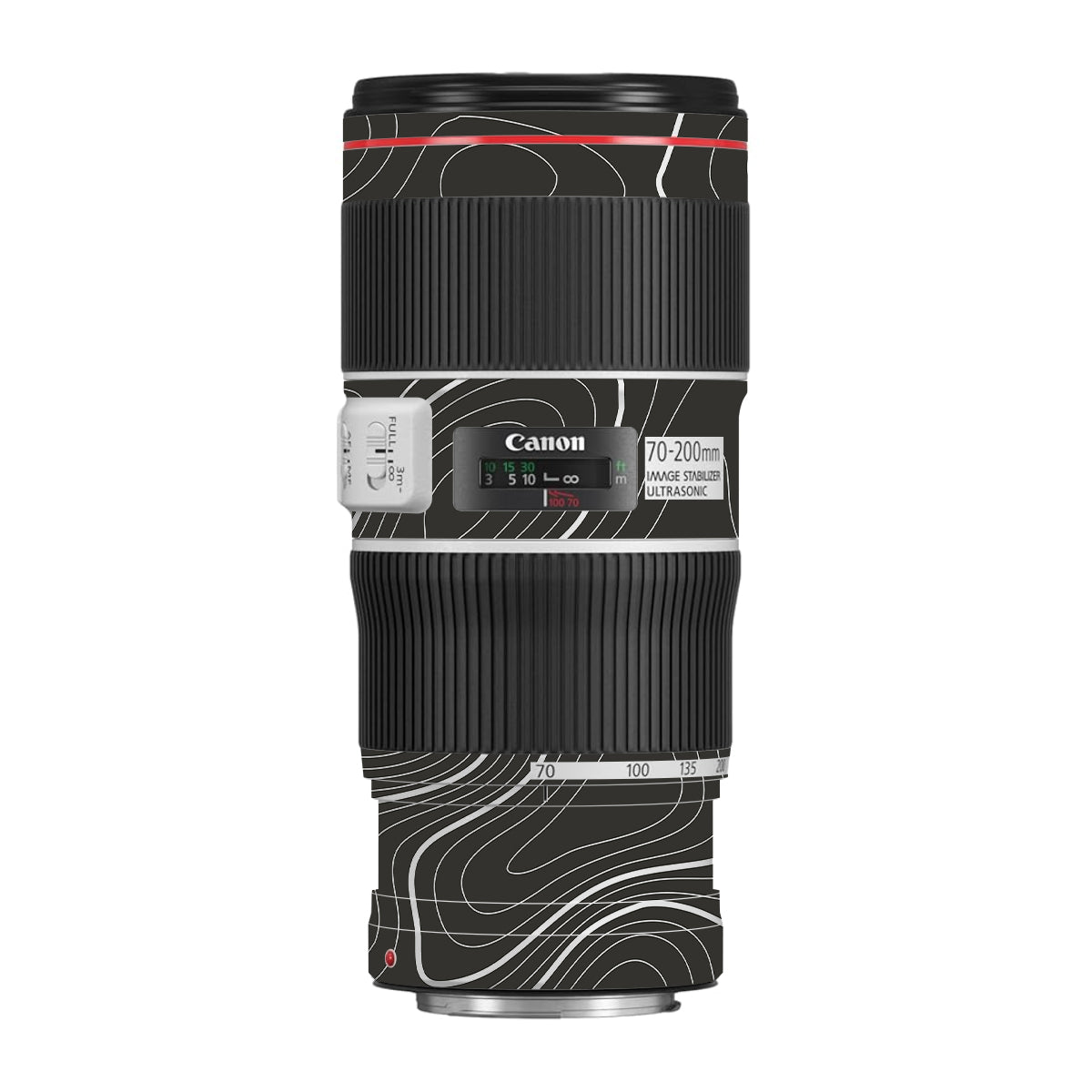 Grayscale Topographic Lines Canon EF 70-200 F/4L IS II USM Camera Lens Skin