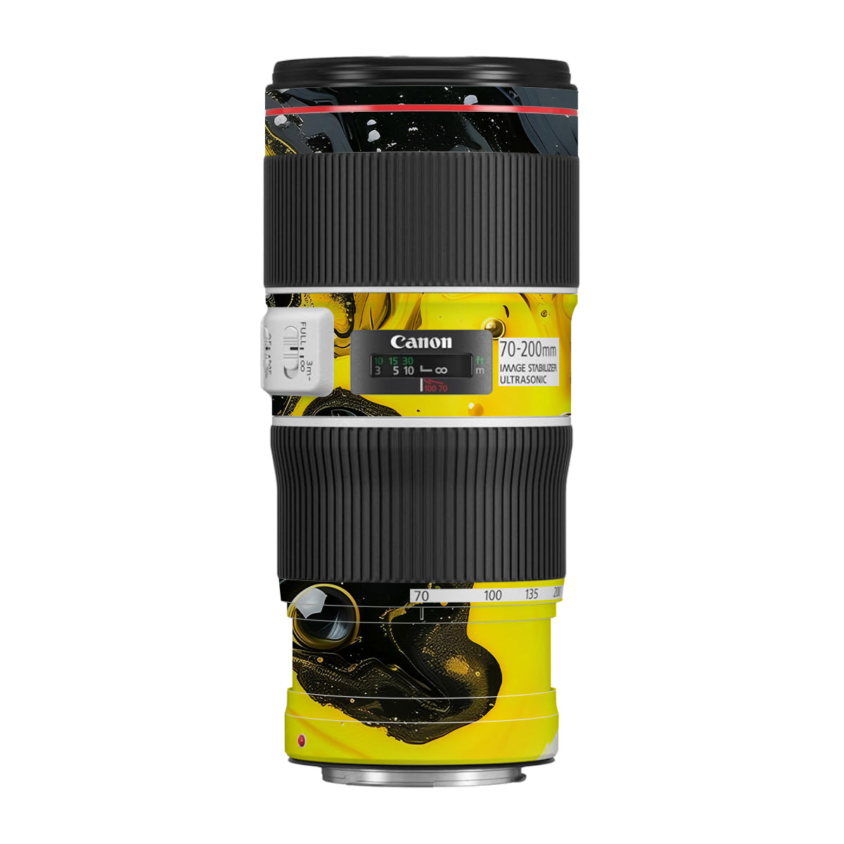 Yellow and Black Paint Swirls Canon EF 70-200 F/4L IS II USM Camera Lens Skin