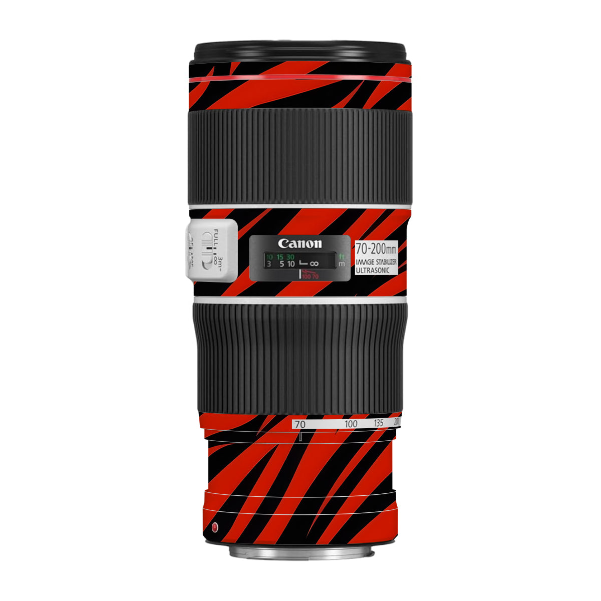 Red and Black Stripes Canon EF 70-200 F/4L IS II USM Camera Lens Skin