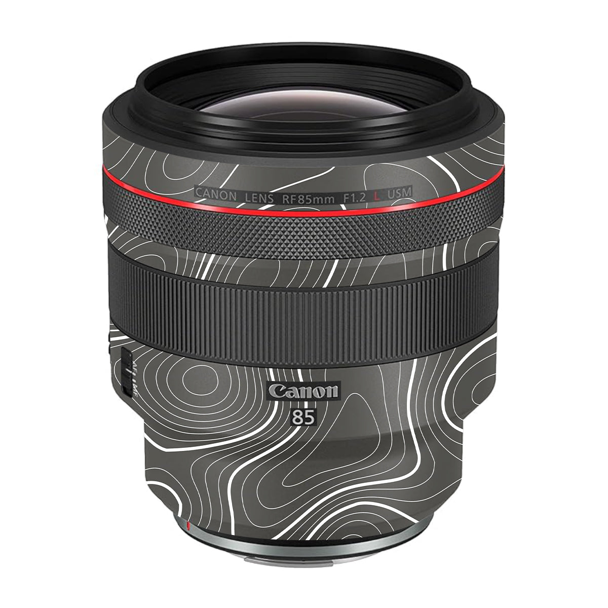 Grayscale Topographic Lines Canon RF 85mm F/1.2L USM Camera Lens Skin