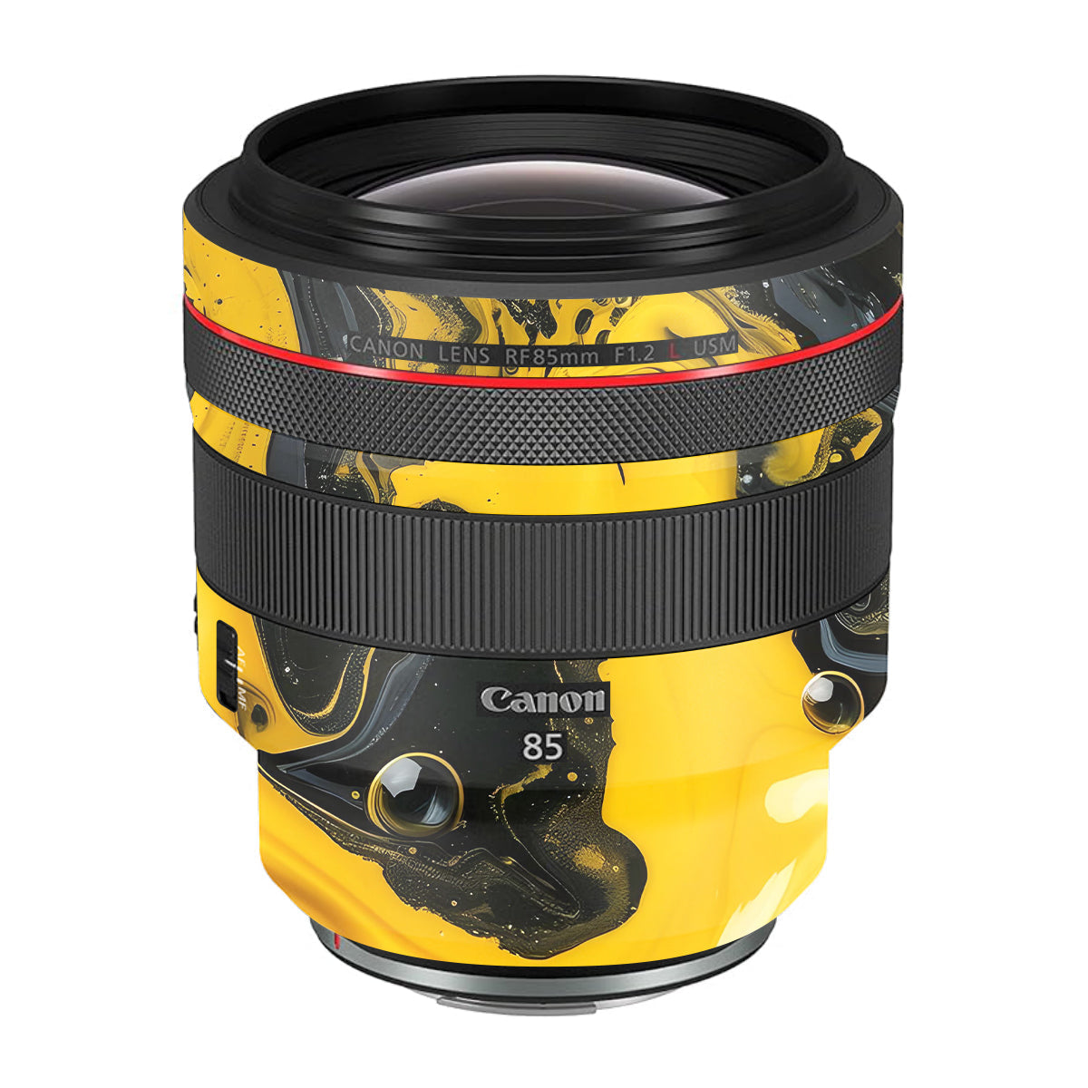 Yellow and Black Paint Swirls Canon RF 85mm F/1.2L USM Camera Lens Skin