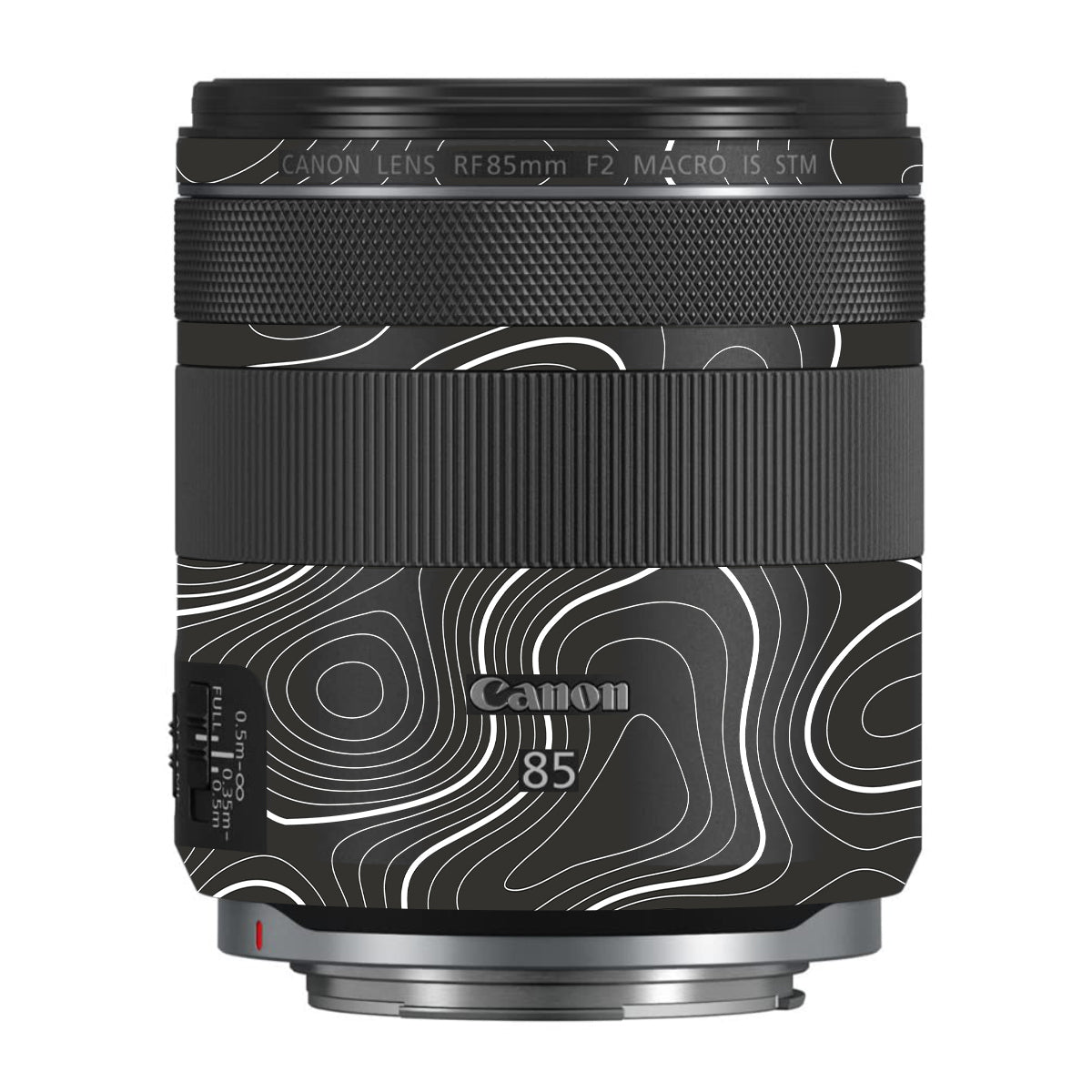 Grayscale Topographic Lines Canon RF 85mm F/2 Macro IS STM Camera Lens Skin