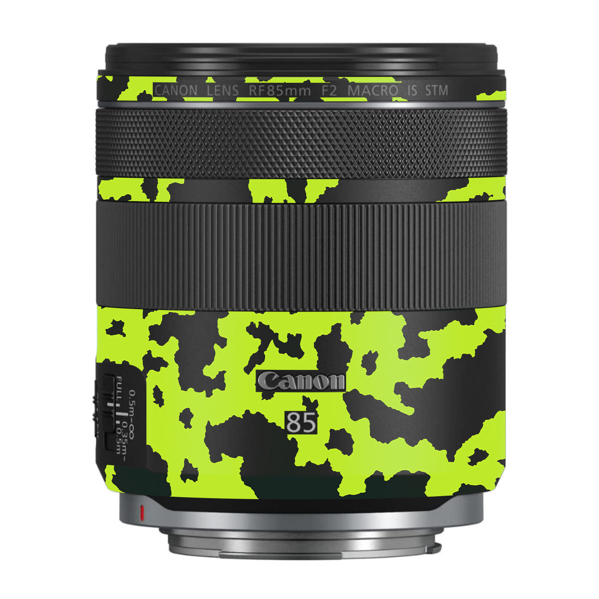 Neon Green Splatter Canon RF 85mm F/2 Macro IS STM Camera Lens Skin