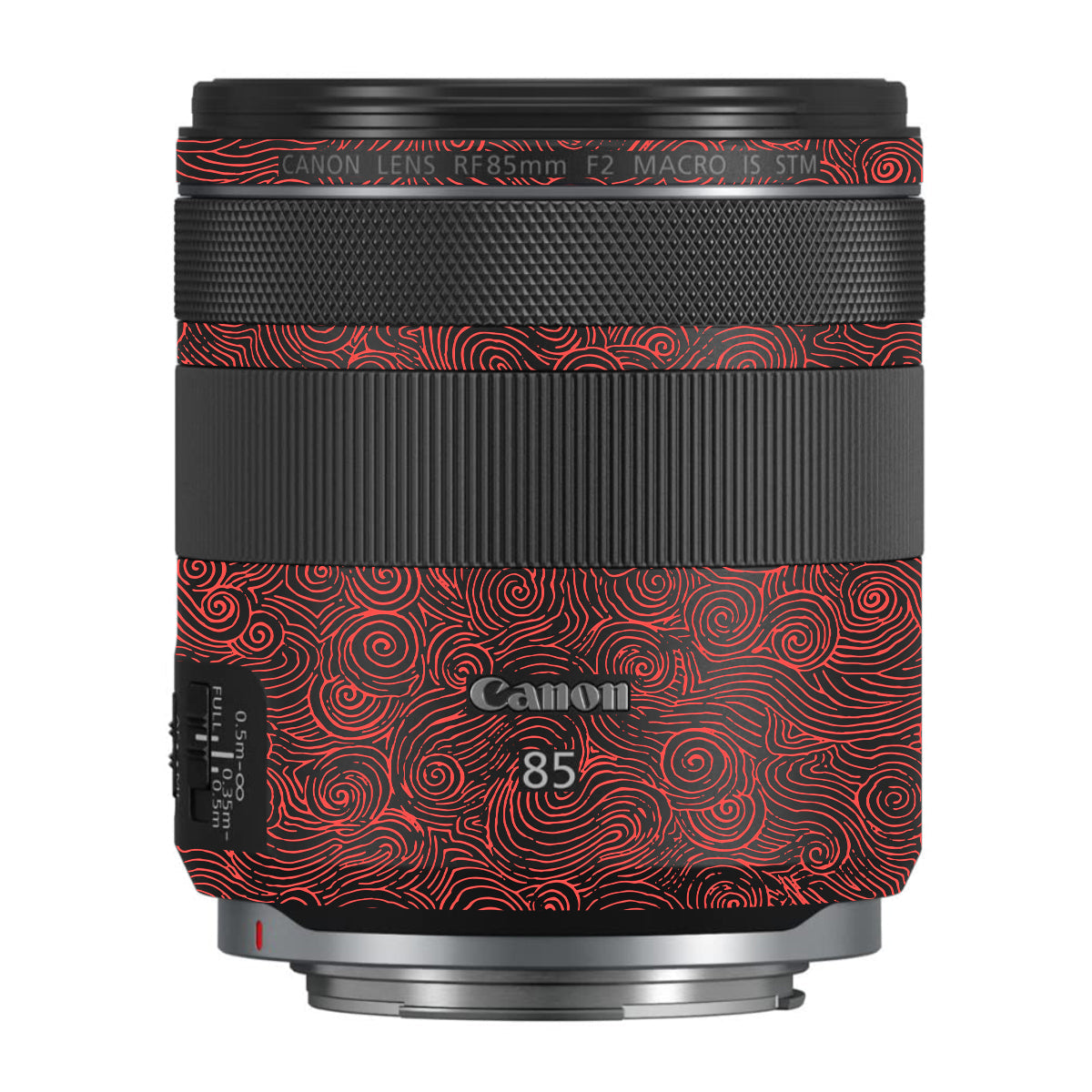 Red Spirals Canon RF 85mm F/2 Macro IS STM Camera Lens Skin