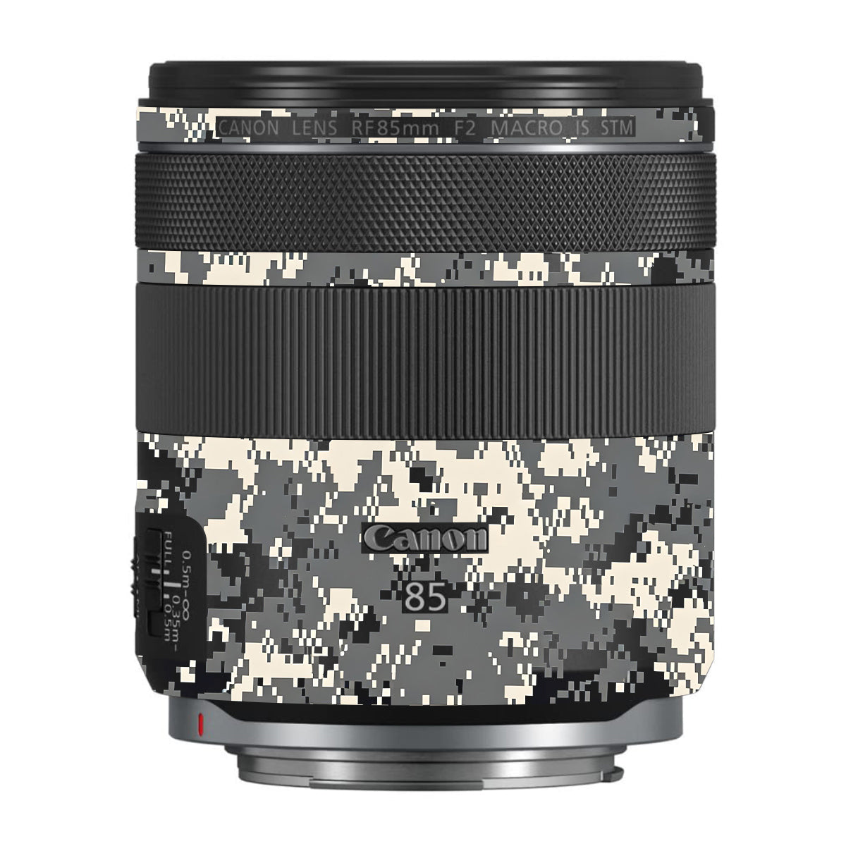 Grey Black Pixel Canon RF 85mm F/2 Macro IS STM Camera Lens Skin