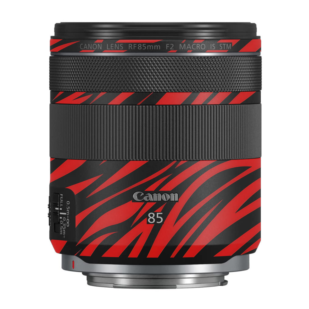 Red and Black Stripes Canon RF 85mm F/2 Macro IS STM Camera Lens Skin