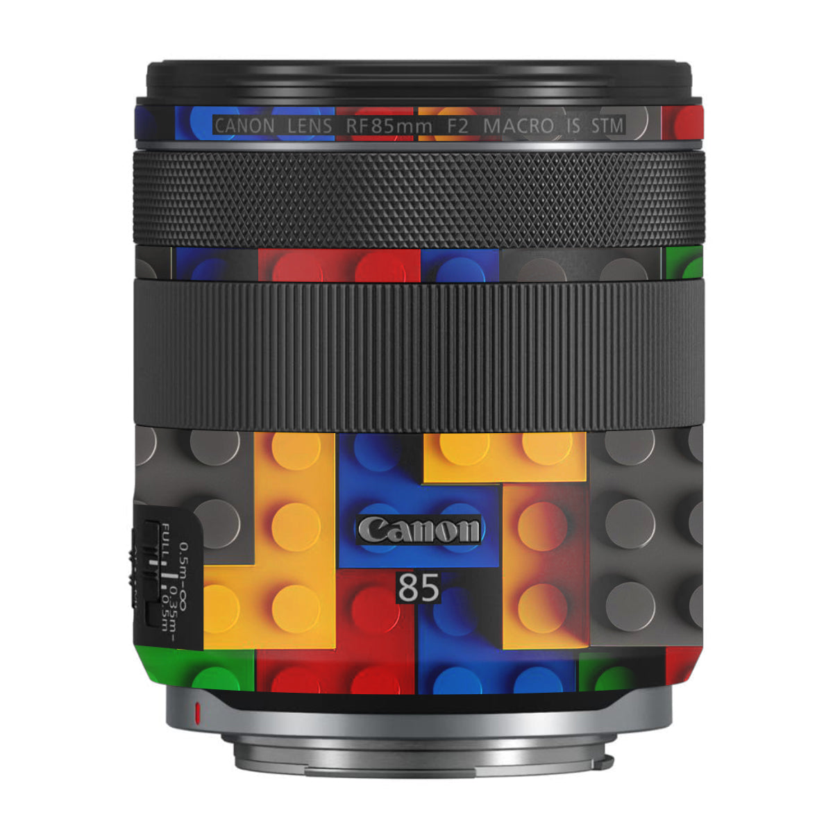Colorful LEGO Brick Wall Pattern Canon RF 85mm F/2 Macro IS STM Camera Lens Skin