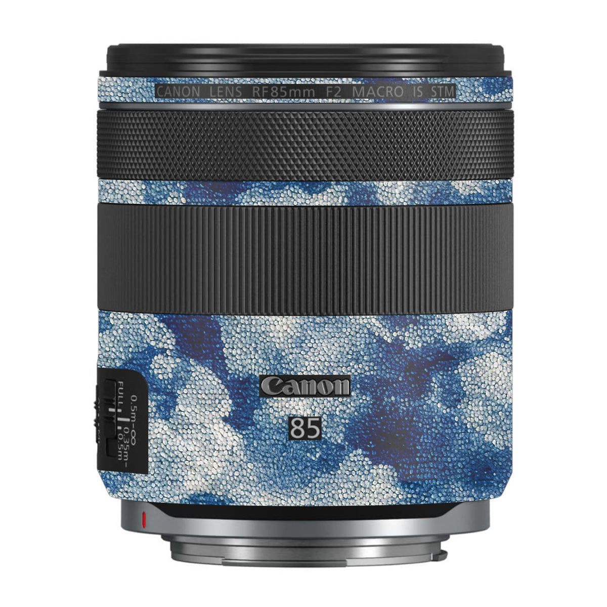 Blue Watercolor Fabric Canon RF 85mm F/2 Macro IS STM Camera Lens Skin