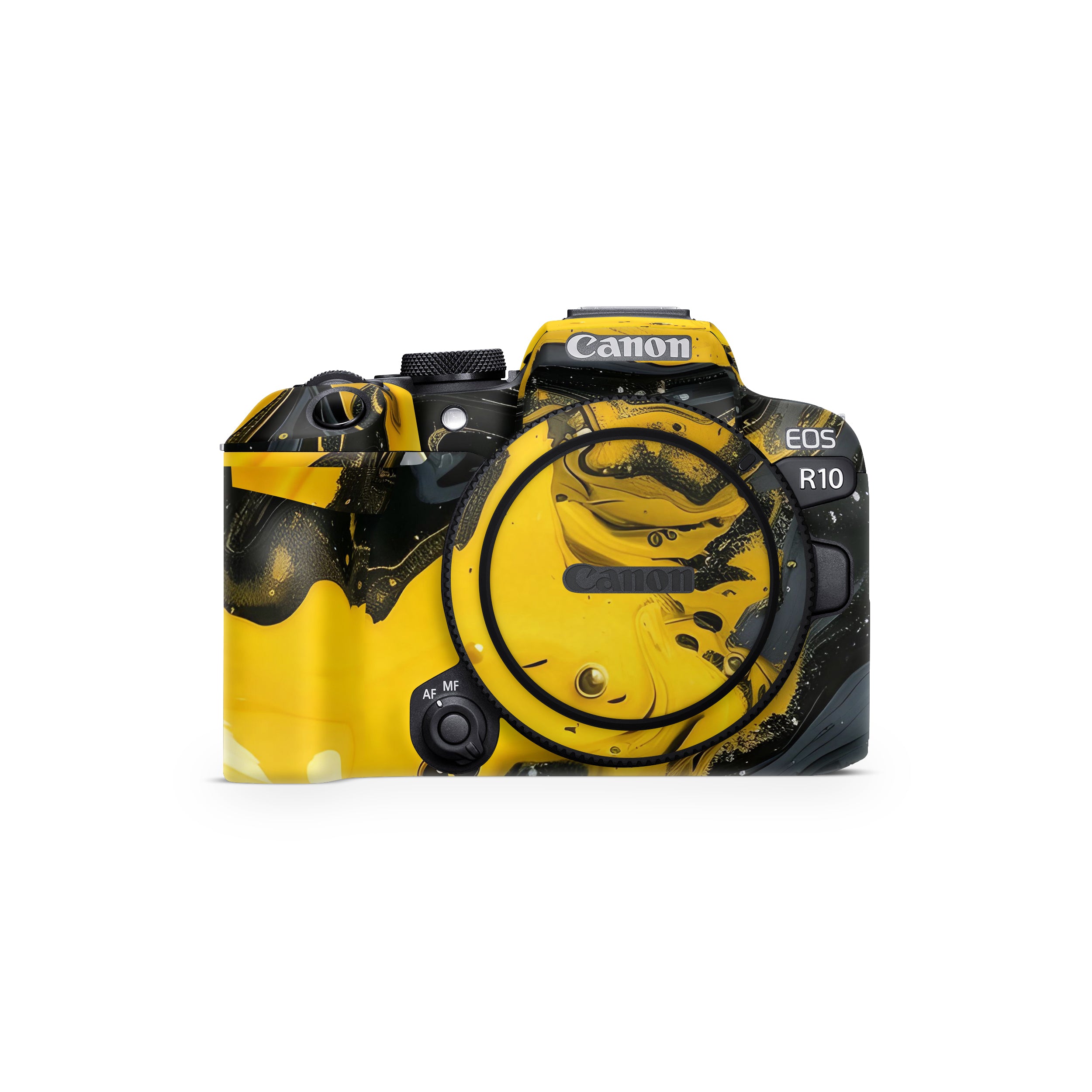 Yellow and Black Paint Swirls Canon EOS R10 Camera Skin