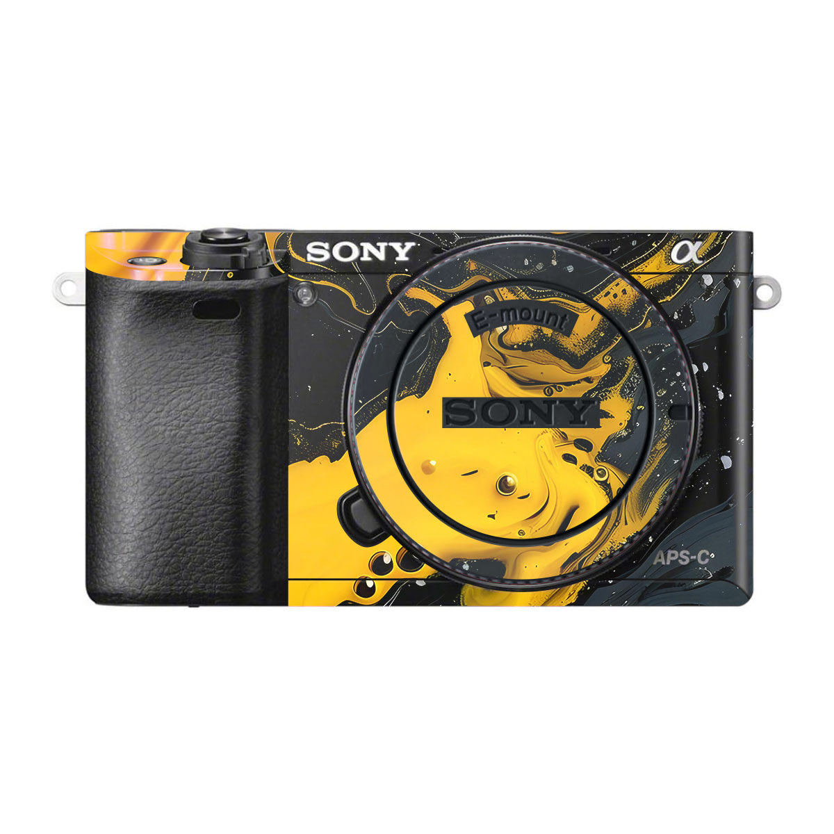Yellow and Black Paint Swirls Sony A6500 Camera Skins