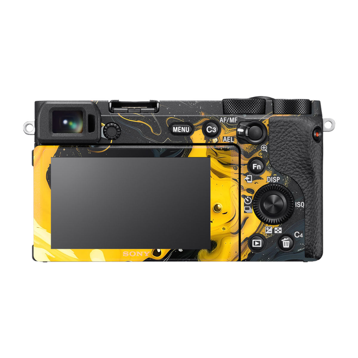 Yellow and Black Paint Swirls Sony A6600 Camera Skins