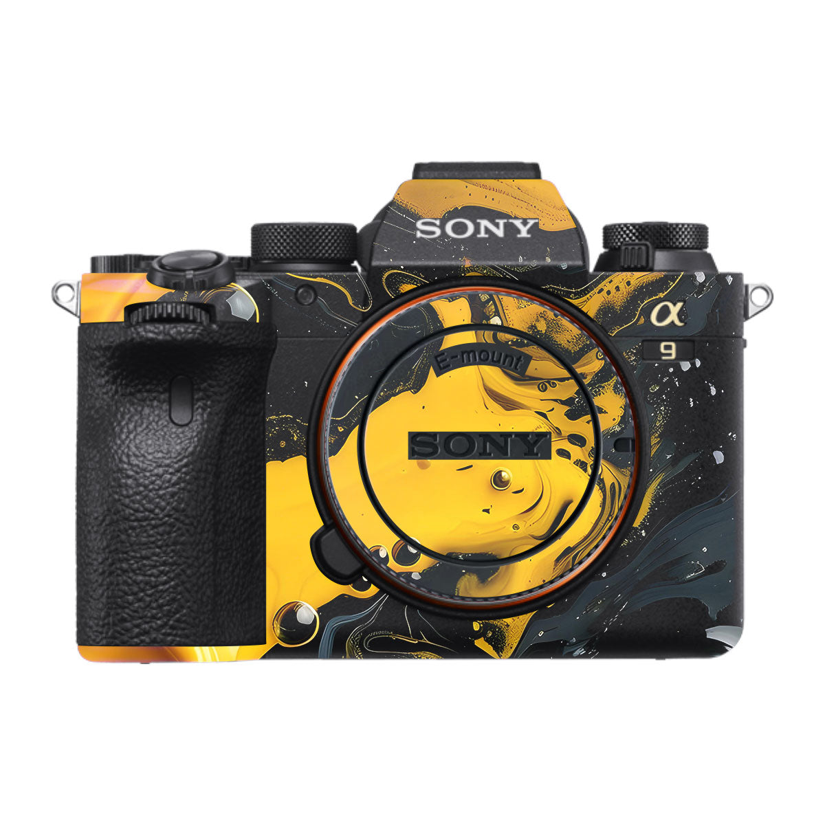 Yellow and Black Paint Swirls Sony A9 Camera Skins
