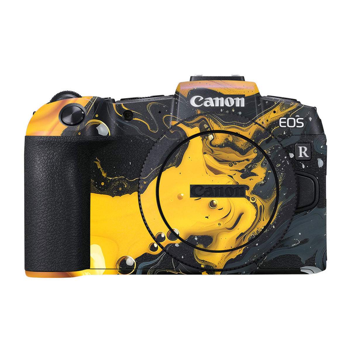 Yellow and Black Paint Swirls Canon EOS RP Camera Skins