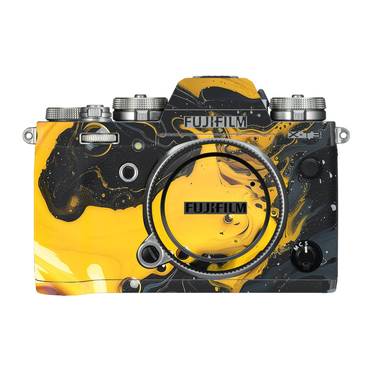 Yellow and Black Paint Swirls FujiFilm X-T3 Camera Skin