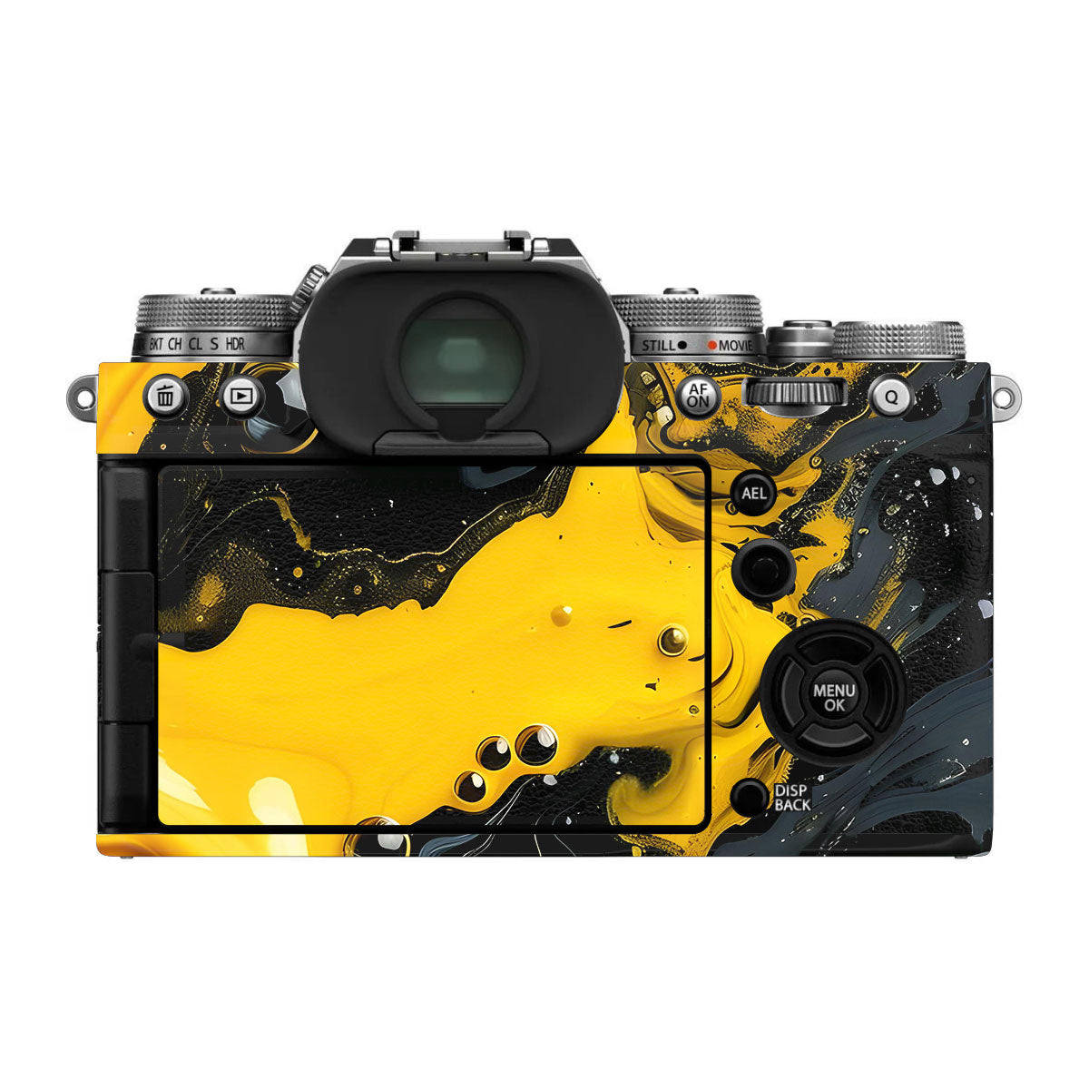 Yellow and Black Paint Swirls FujiFilm X-T4 Camera Skin