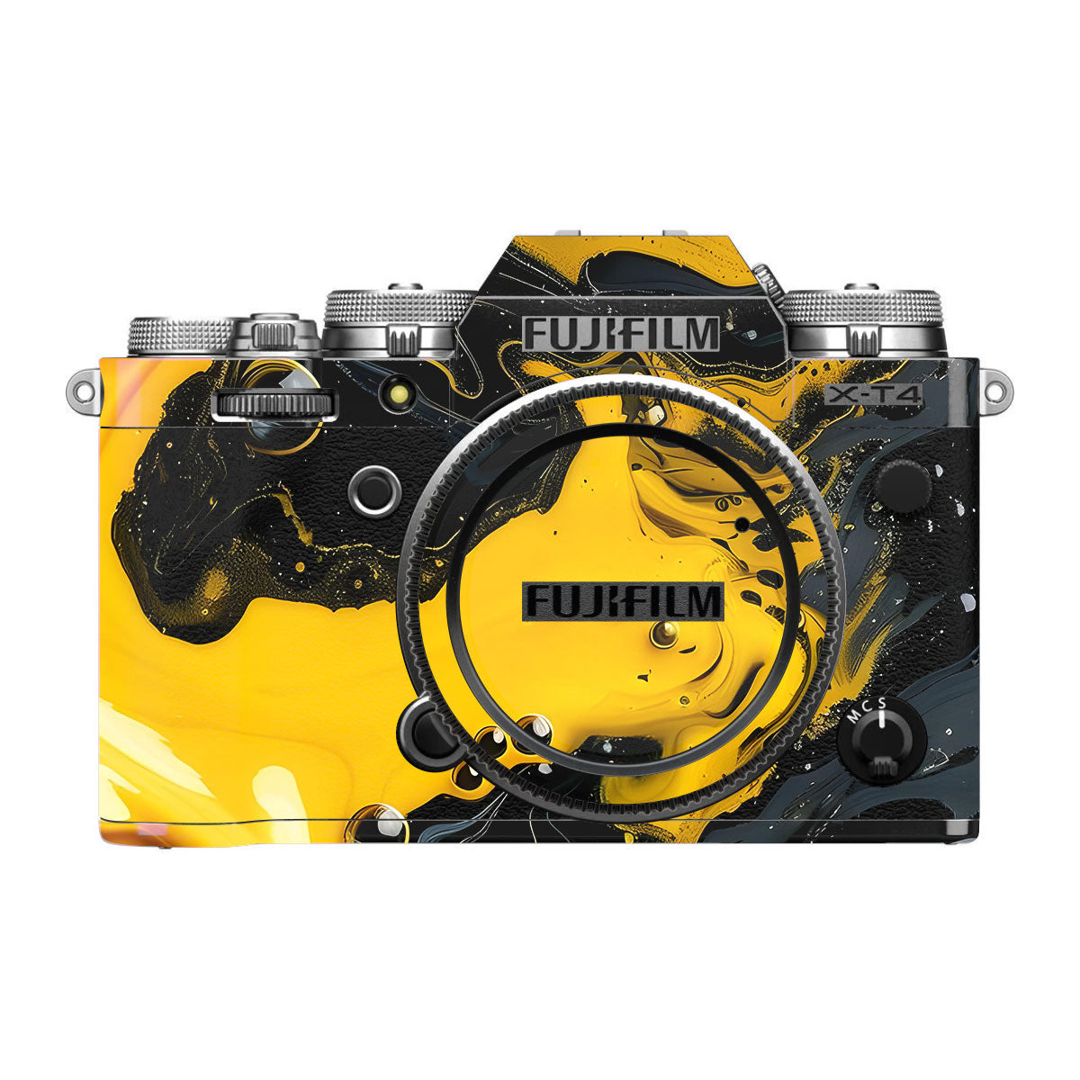 Yellow and Black Paint Swirls FujiFilm X-T4 Camera Skin