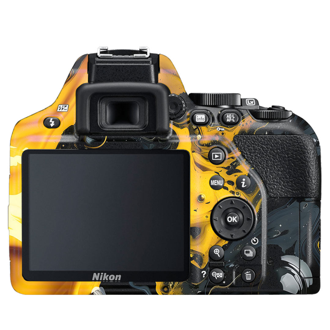 Yellow and Black Paint Swirls Nikon D3500 Camera Skin