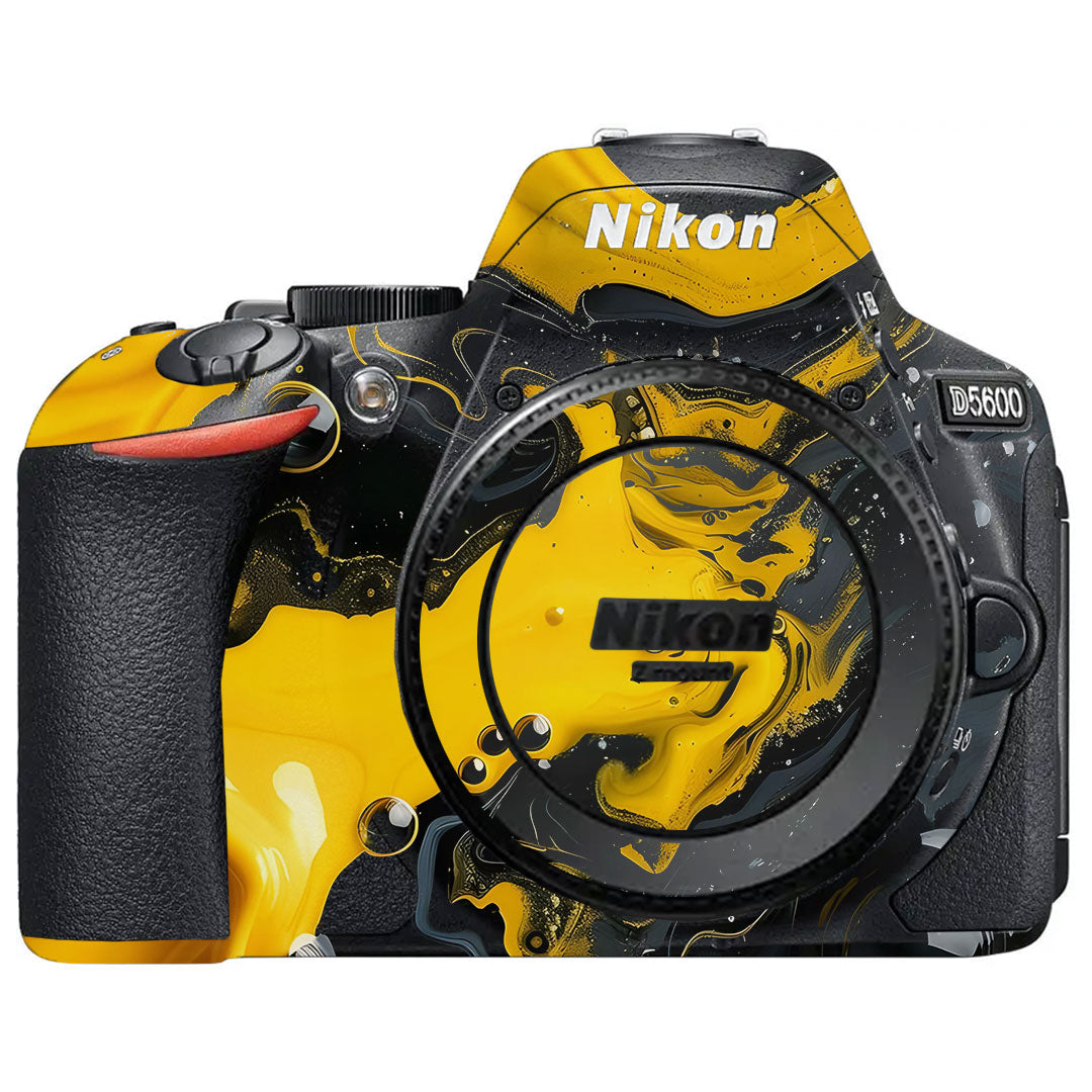 Yellow and Black Paint Swirls Nikon D5600 Camera Skin