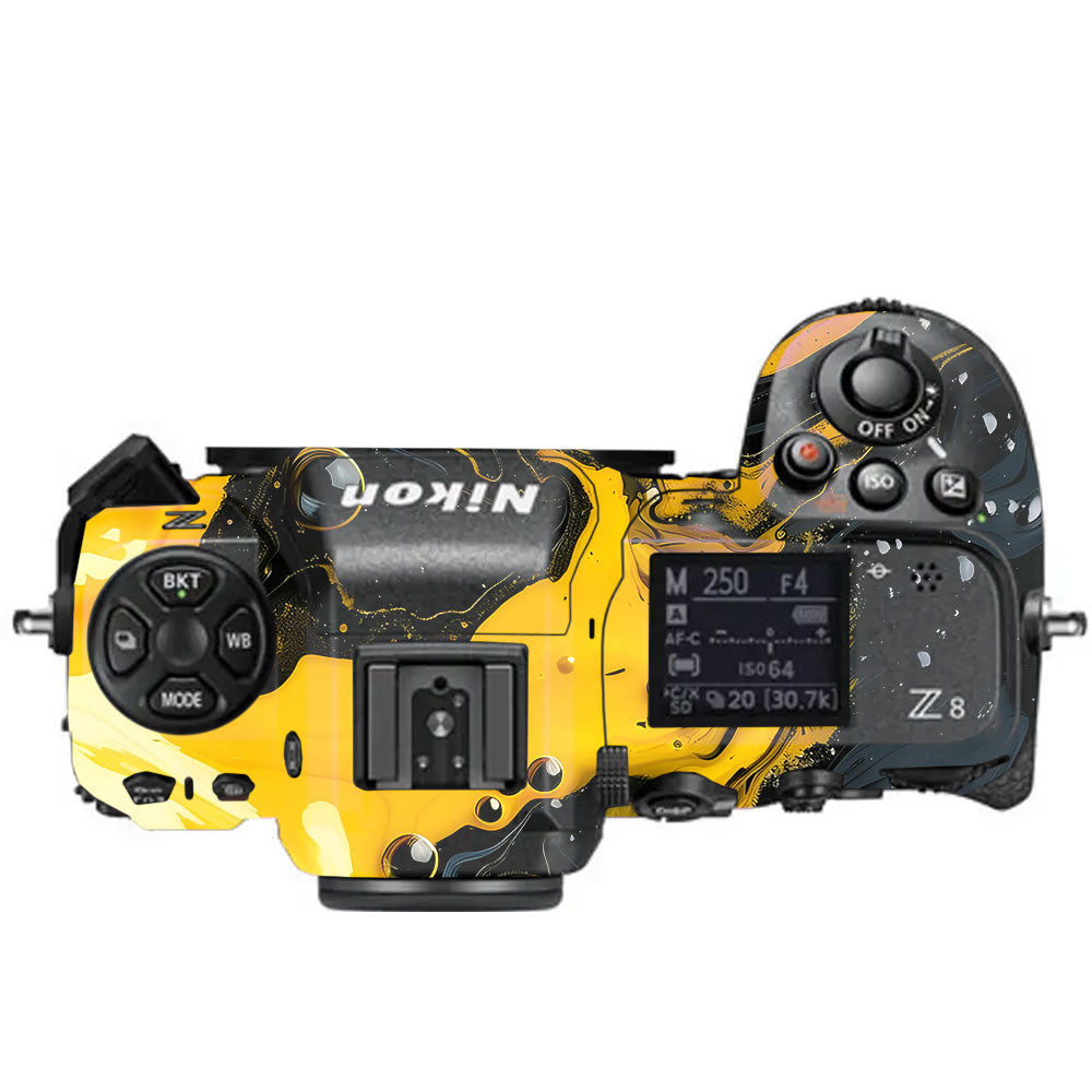 Yellow and Black Paint Swirls Nikon Z8 Camera Skin