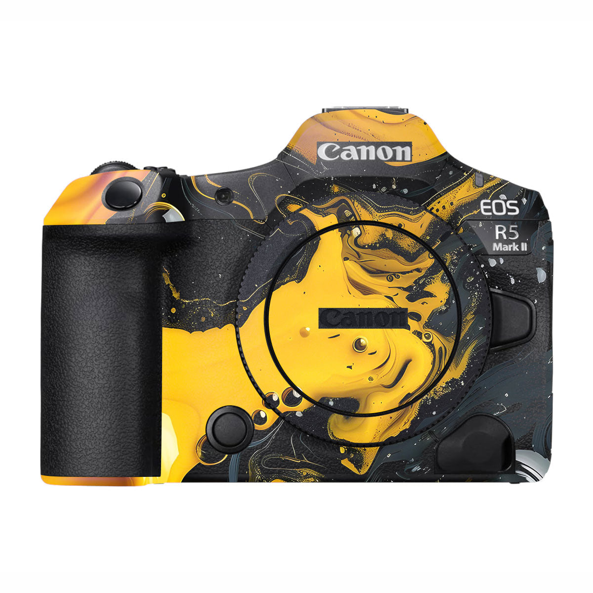 Yellow and Black Paint Swirls Canon EOS R5 Mark II Camera Skins