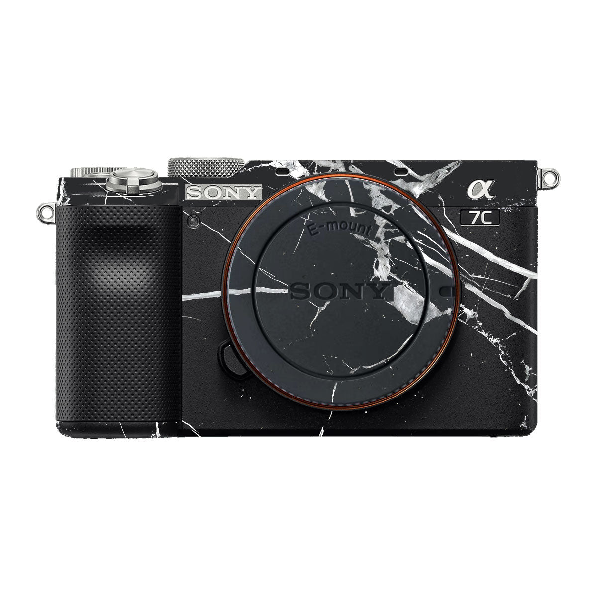 White Veins on Black Sony A7 C Camera Skins