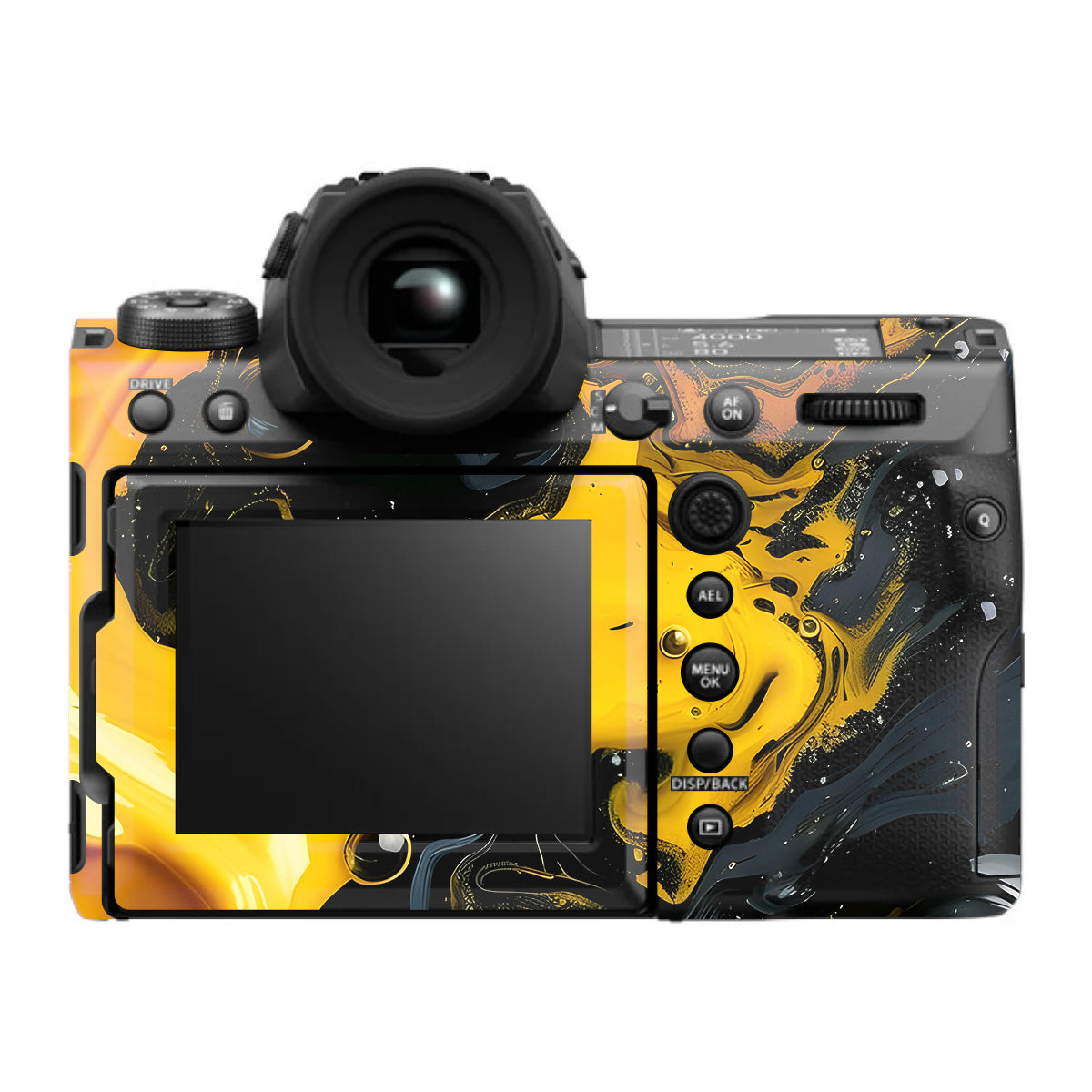 Yellow and Black Paint Swirls FujiFilm GFX 100S II Camera Skin