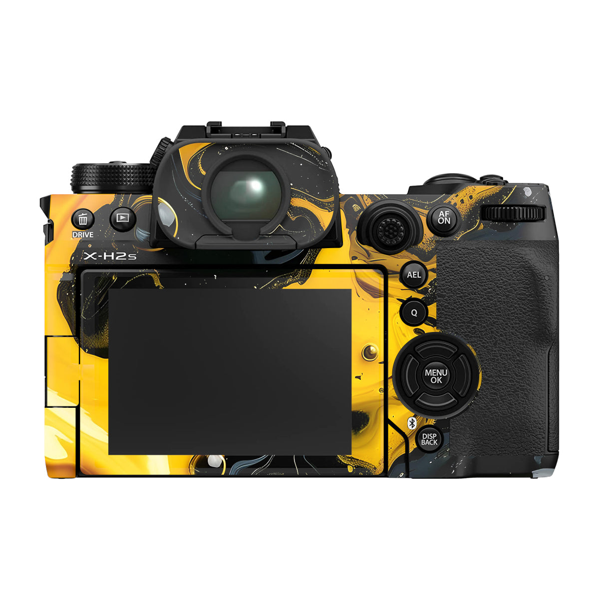 Yellow and Black Paint Swirls Fujifilm X-H2S Camera Skin
