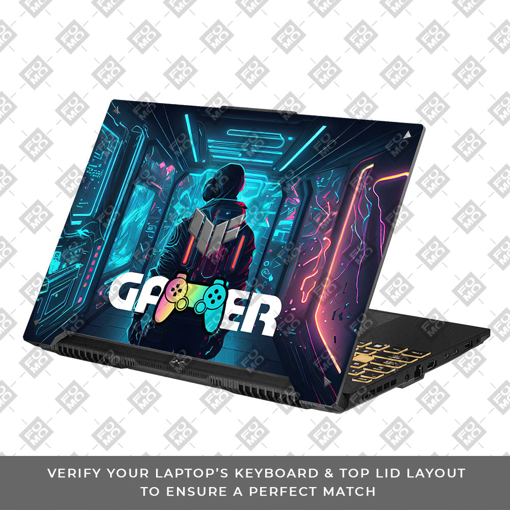 Gamer in Glowing Background Gaming Asus TUF F16 and A16 Laptop Skin