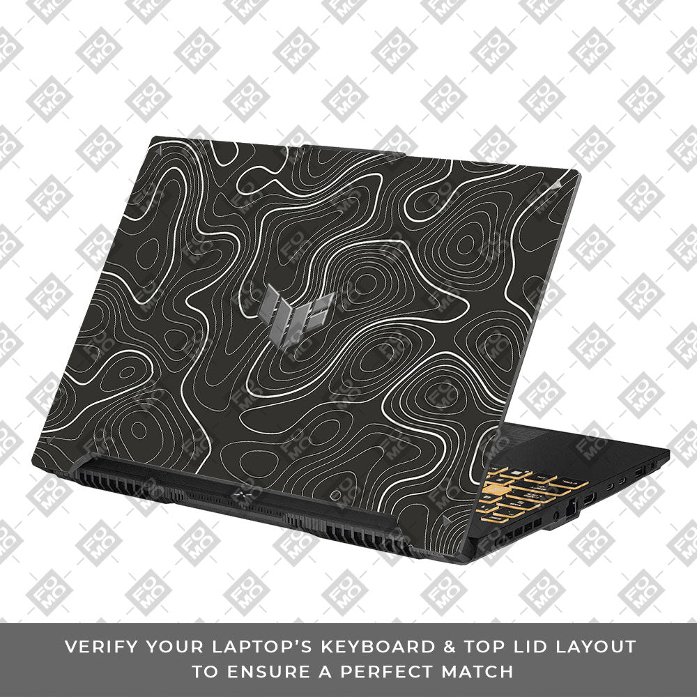 Grayscale Topographic Lines Asus TUF F16 and A16 Laptop Skin