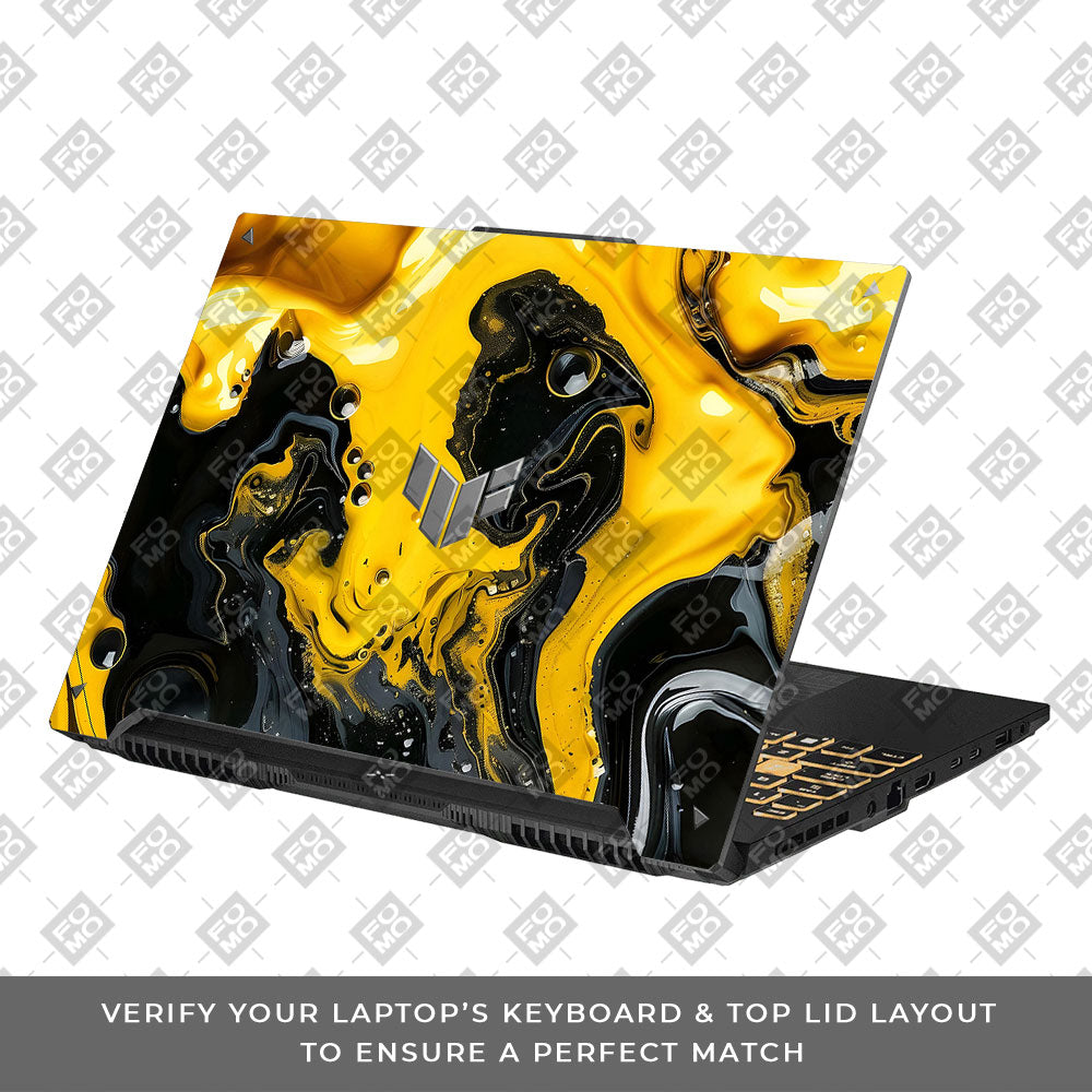Yellow and Black Paint Swirls Asus TUF F16 and A16 Laptop Skin