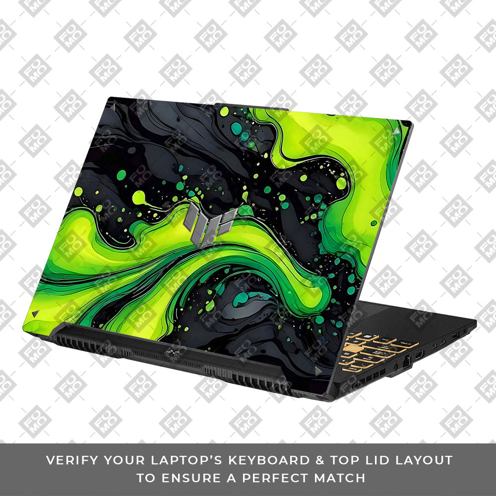 Neon Green Paint Swirls Asus TUF F16 and A16 Laptop Skin