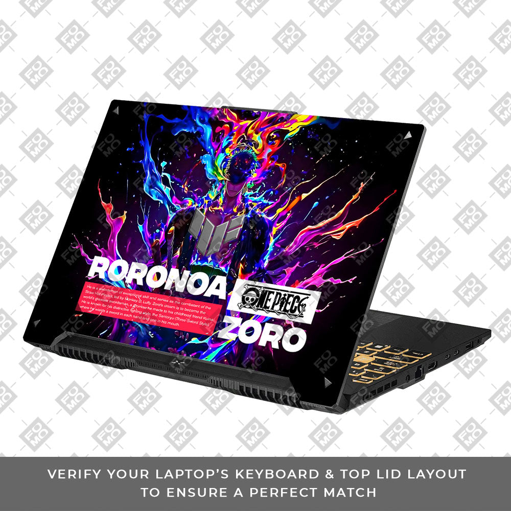 Zoro with Neon Flames Asus TUF F16 and A16 Laptop Skin