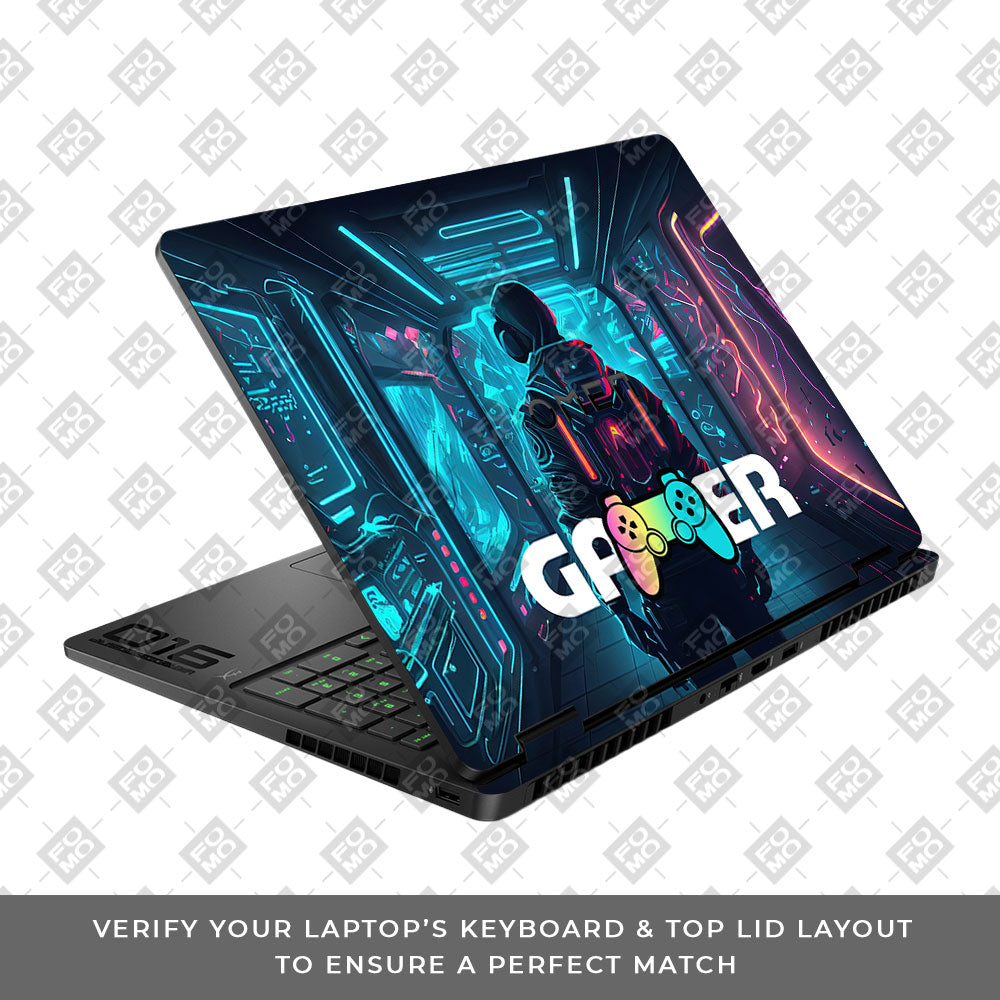 Gamer in Glowing Background Gaming HP Omen Gaming 16 2025, 2026 Laptop Skin