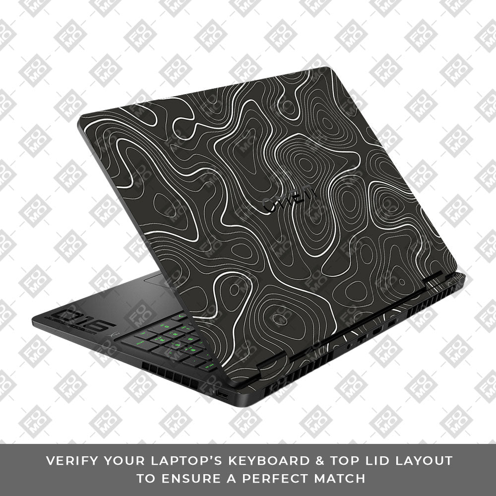 Grayscale Topographic Lines HP Omen Gaming 16 2025, 2026 Laptop Skin
