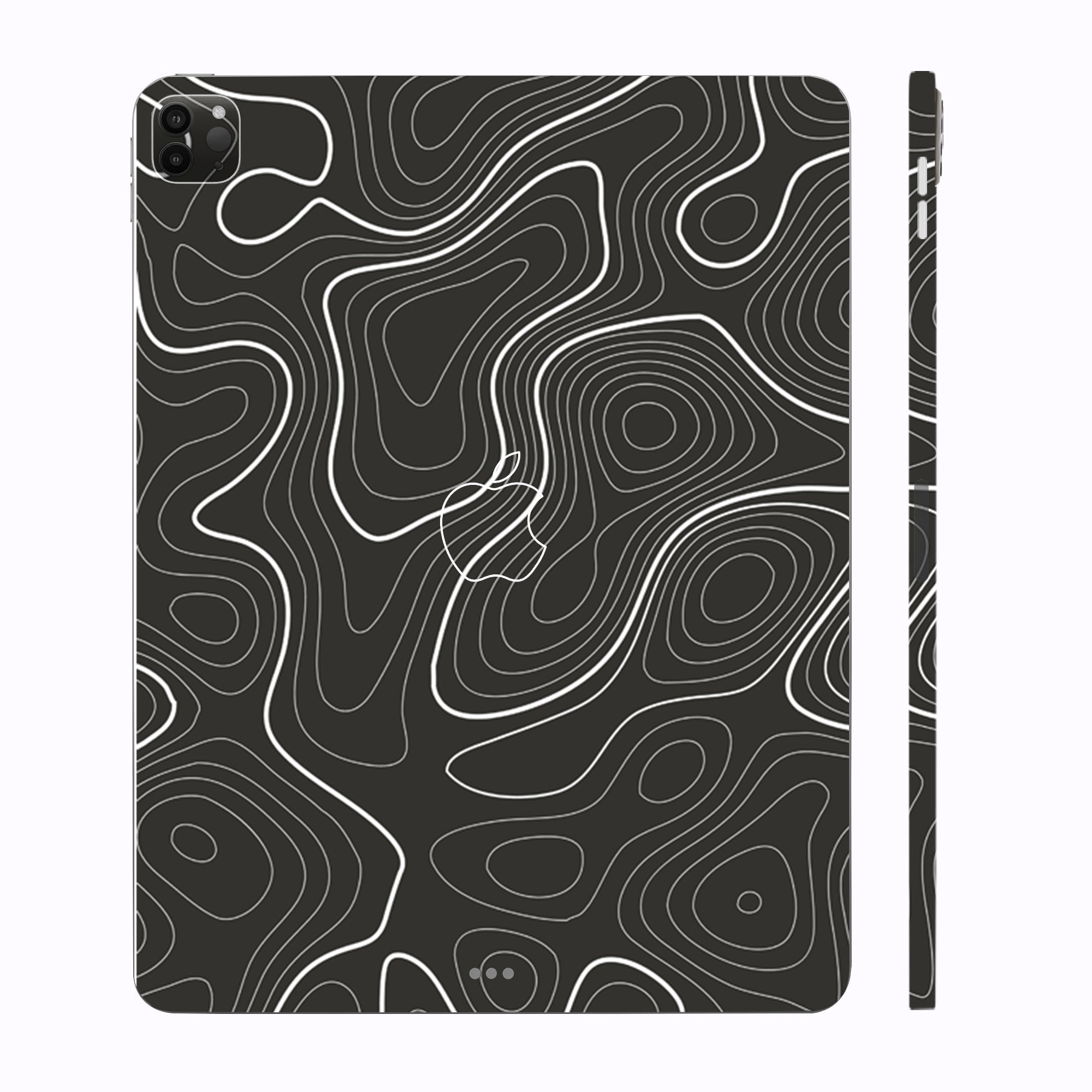 Apple iPad Pro 12.9 M1 2021 Grayscale Topographic Lines Tablet Skins