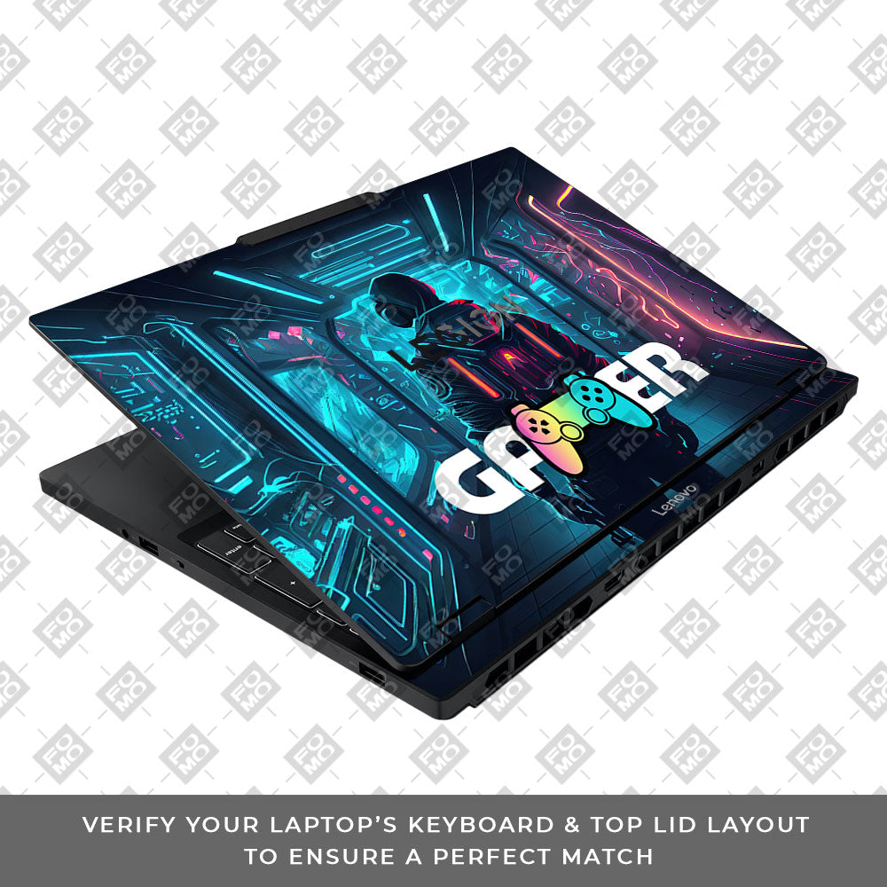 Gamer in Glowing Background Gaming Lenovo Legion 5 15IAX10 Laptop Skin