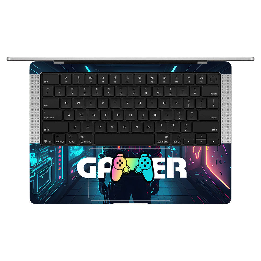 Gamer in Glowing Background Gaming MacBook Pro 14 M5 2025 Laptop Skin